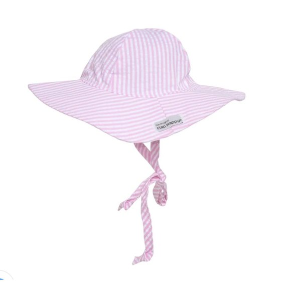*NEW* FLAP HAPPY Pink Seersucker Floppy Bonnet Sun Summer Hat UPF 50+ FLL6PSEE - Picture 1 of 2